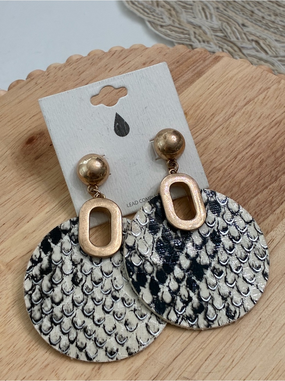 Gold and Black Snake-Print Drop Earrings - Women Jewelry